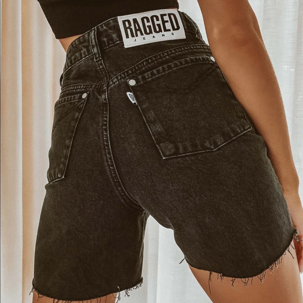 Princess polly ragged priest denim cutoff mom shorts denim charcoal